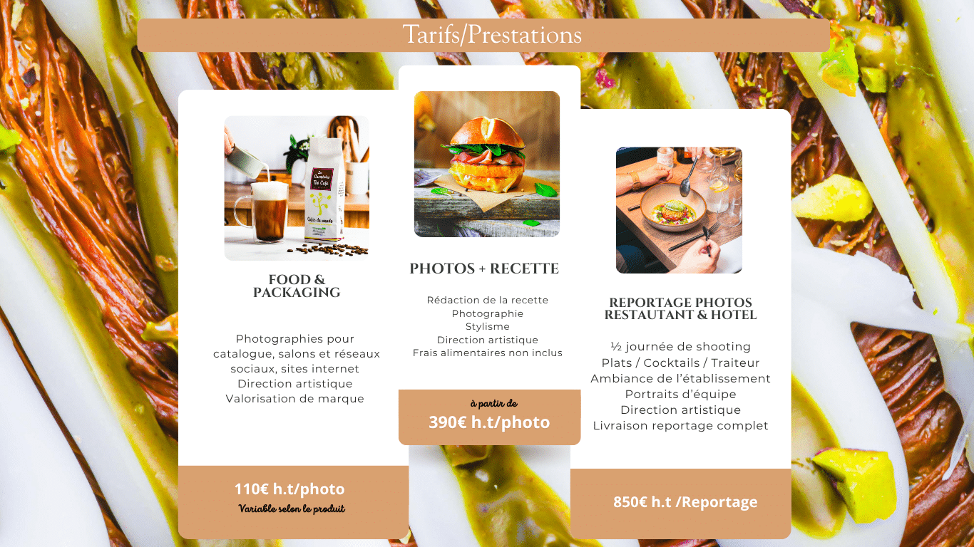 tarifs et détails des prestations en photographie culinaire Valdahon Franche-comté Reportage photo Haut de gamme